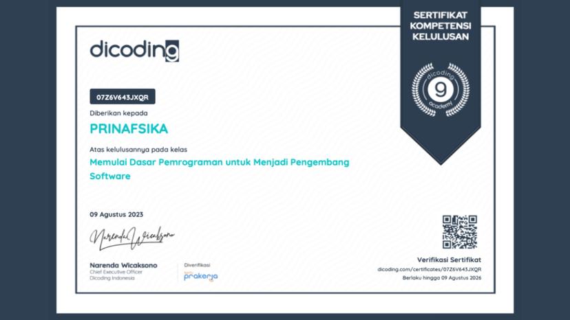 Certificate of Completion for Backend Web Development from Dicoding