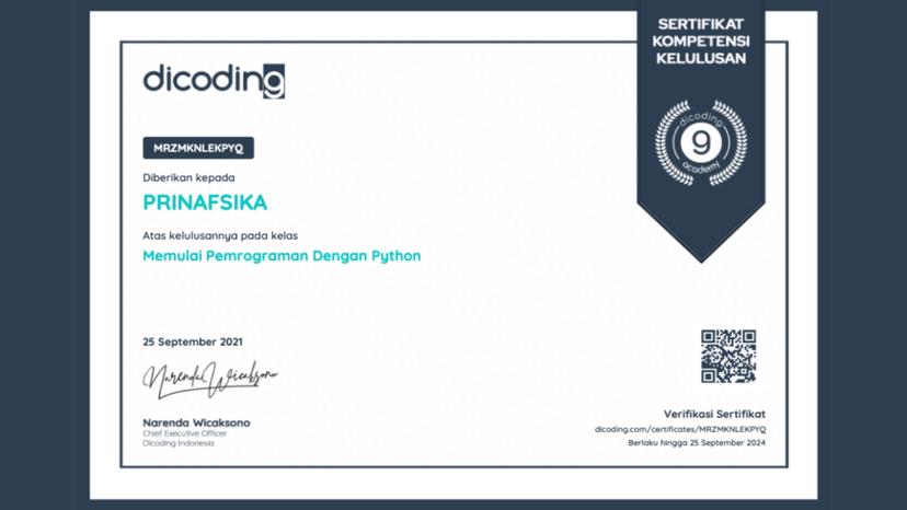 Certificate of Completion for Backend Web Development from Dicoding