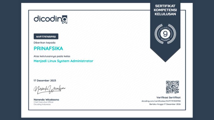 Certificate of Completion for Backend Web Development from Dicoding